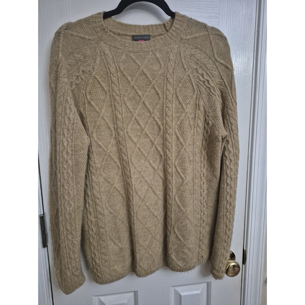 Vince Camuto Oversized Women’s Beige Cable Knit Crew Neck Pullover Sweater S